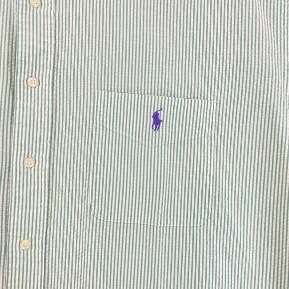 Ralph Lauren Shirt Men XXL Green Button Up Blaire Pocket Stripe Seersucker Camp - Picture 6 of 8